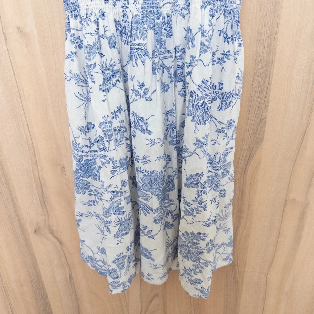 Universal Thread Floral Linen Blend Sundress XS Blue Smocked Cottage Coastal - Picture 3 of 8